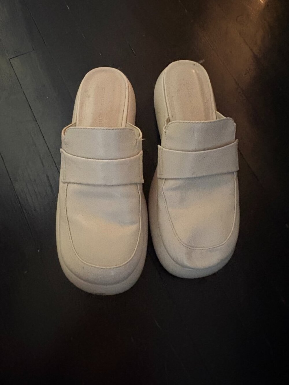 Cream Suede Chunky Platform Loafer Mules Sz 8.5